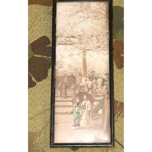 Antique Japanese Hand-Colored Large Fine Art Scroll Geisha, Cherry Blossoms - Picture 3 of 7